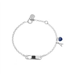 Bracciale rodio in argento 925 con cuore blu