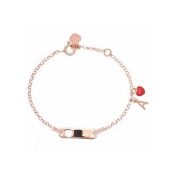 Bracciale argento 925 rosa e cuore rosso