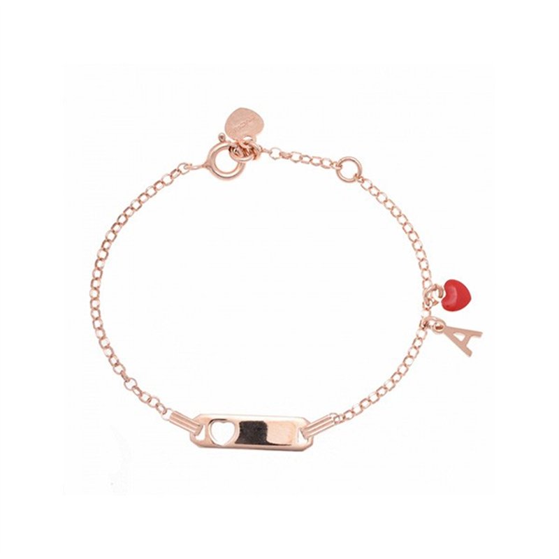 Bracciale argento 925 rosa e cuore rosso