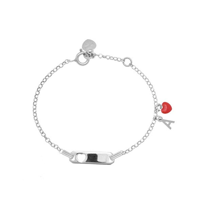 Bracciale rodio in argento 925 con cuore rosso