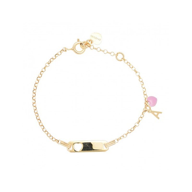 Bracciale argento giallo con cuore rosa