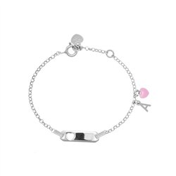 Bracciale rodio in argento 925 con cuore rosa