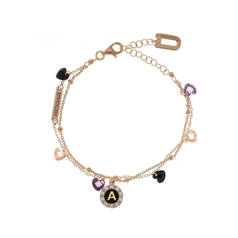 Bracciale 2 Fili in Argento 925 Giallo con Cuori Multicolor