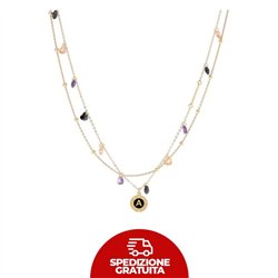 Collana 2 fili in Argento 925 giallo con cuori multicolor