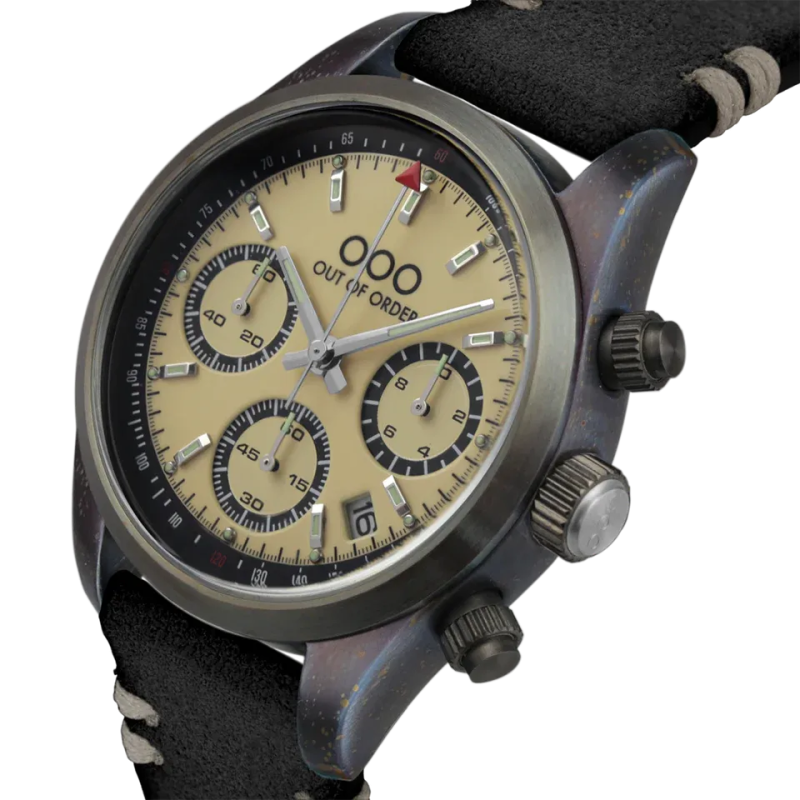 CREAM SPORTY CRONOGRAFO - BLACK LEATHER STRAP