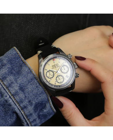 CREAM SPORTY CRONOGRAFO - BLACK LEATHER STRAP