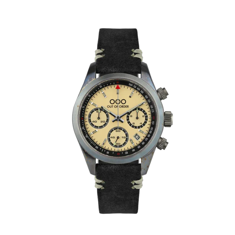 CREAM SPORTY CRONOGRAFO - BLACK LEATHER STRAP