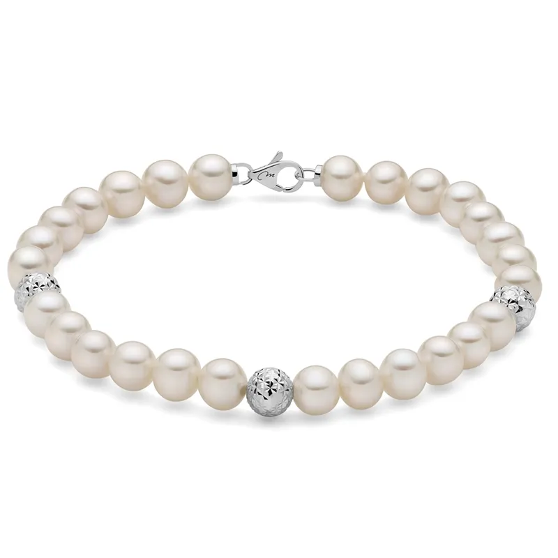 Bracciale di perle Oriente con tre sfere in oro bianco ...