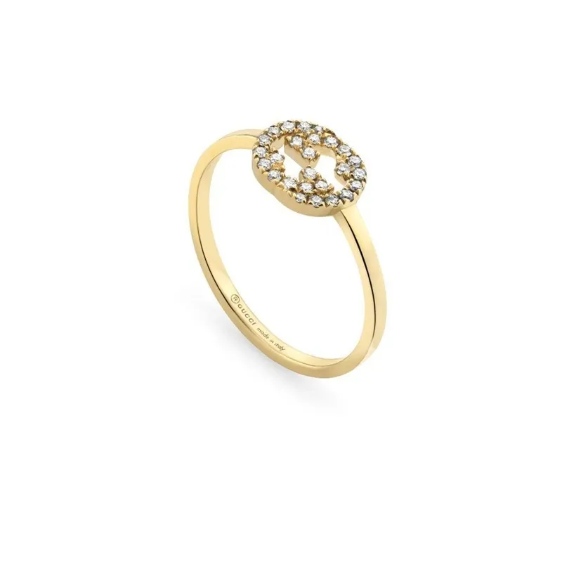 Anello Gucci G Interlocking in oro giallo 18ct e diamanti ...