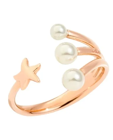 anello stellina oro rosa & perle di cristallo - Dodo