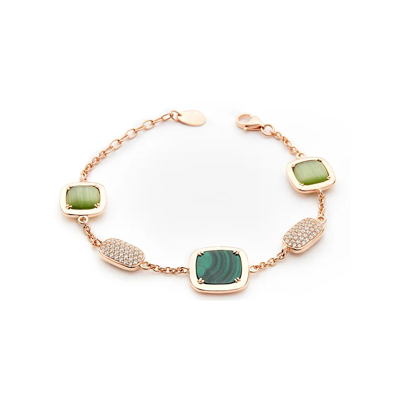 Bracciale Madi Collezione Safari con Malachite e Quarzi Idrotermali Verdi