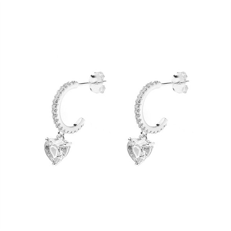 Orecchini in Argento con micropavè e Zircone Cuore pendente