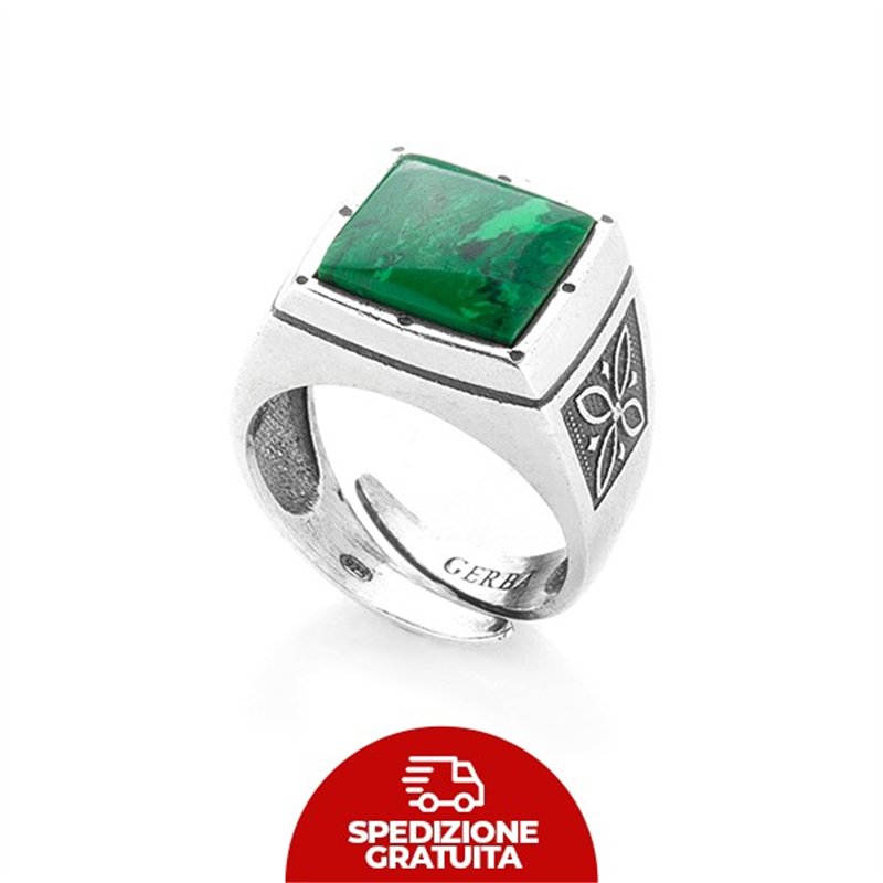 Anello Gerba Chevalier con pietra malachite verde smeraldo