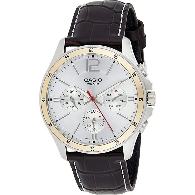 Orologio CASIO COLLECTION MULTIFUNCTION CALENDAR, LEATHER - SILVER Uomo