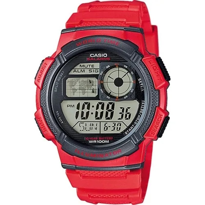 Orologio CASIO SPORT DIVER - WORLD TIME ILLUMINATOR 5 ALARMS, 10 YEARS BATTERY - RED Uomo