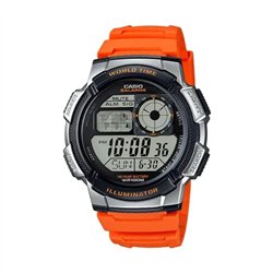 Orologio CASIO SPORT  DIVER - WORLD TIME ILLUMINATOR 5 ALARMS, 10 YEARS BATTERY - ORANGE Uomo