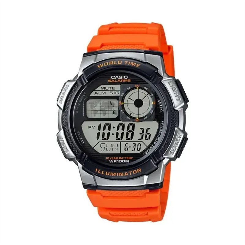 Orologio CASIO SPORT  DIVER - WORLD TIME ILLUMINATOR 5 ALARMS, 10 YEARS BATTERY - ORANGE Uomo