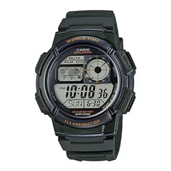 Orologio CASIO SPORT DIVER - WORLD TIME ILLUMINATOR 5 ALARMS, 10 YEARS BATTERY - ARMY GREEN Uomo