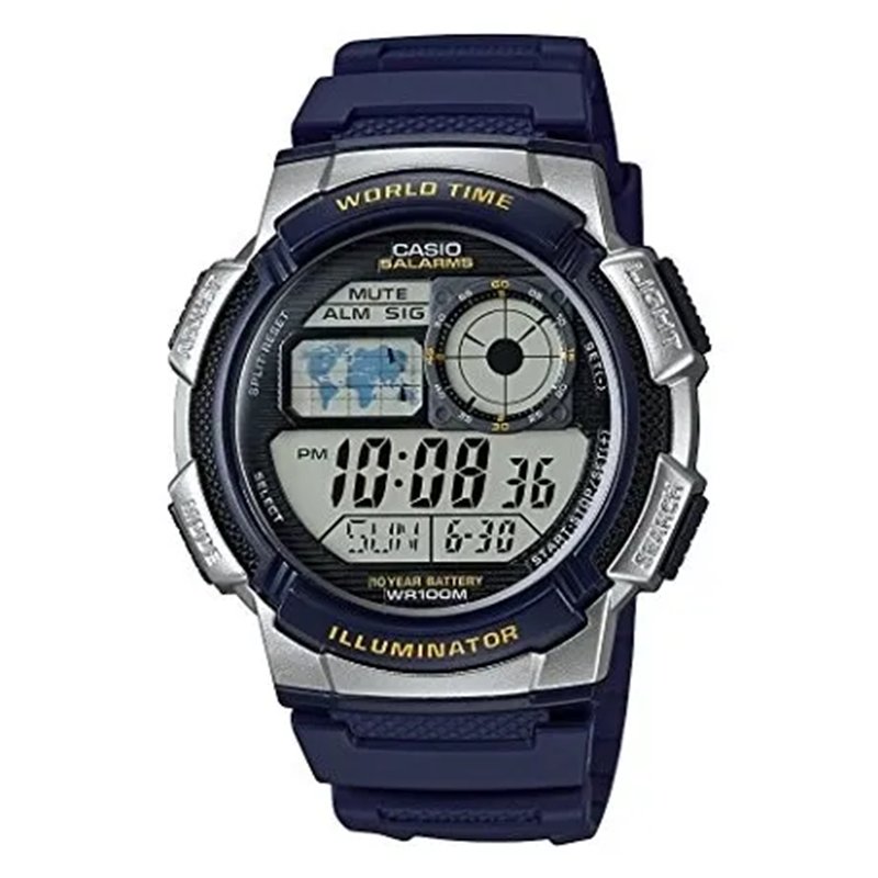 Orologio CASIO SPORT DIVER - WORLD TIME ILLUMINATOR 5 ALARMS, 10 YEARS BATTERY - SILVER Uomo
