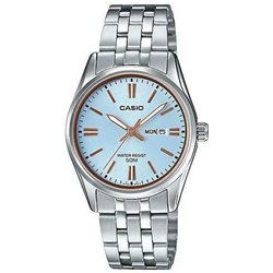 Orologio CASIO COLLECTION LADY DAY & DATE - LIGHT BLUE, BRONZE INDEXES Donna