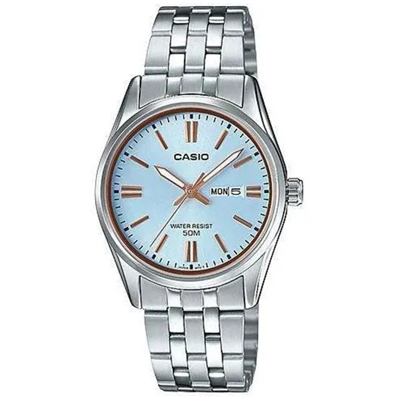 Orologio CASIO COLLECTION LADY DAY & DATE - LIGHT BLUE, BRONZE INDEXES Donna