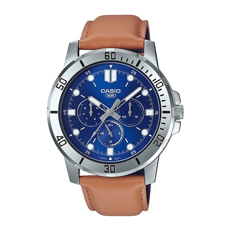 Orologio CASIO COLLECTION DIVER MULTIFUCTION, LEATHER - BLUE Uomo