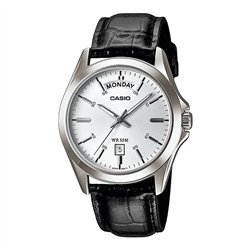 Orologio CASIO COLLECTION DAY DATE, LEATHER, WHITE Uomo