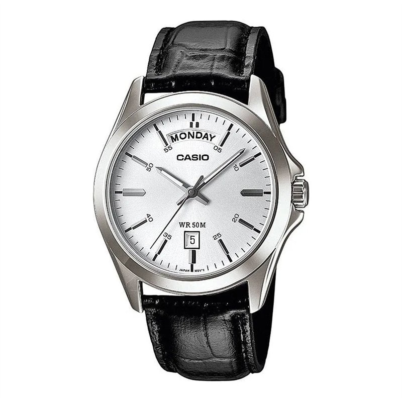 Orologio CASIO COLLECTION DAY DATE, LEATHER, WHITE Uomo