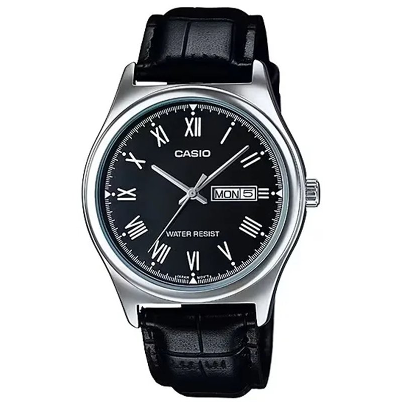 Orologio CASIO COLLECTION DAY DATE, ROMAN INDEXES, LEATHER - BLACK Uomo