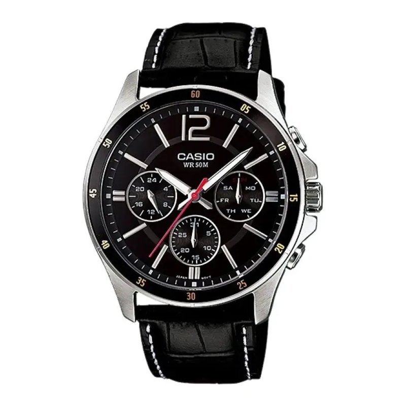 Orologio CASIO COLLECTION MULTIFUNCTION CALENDAR, LEATHER - BLACK Uomo