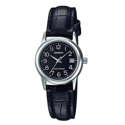 Orologio CASIO COLLECTION LADY DATE SILVER, LEATHER - BLACK Donna