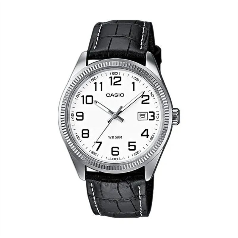 Orologio CASIO COLLECTION DATE.  LEATHER - WHITE, NUMBERS Uomo