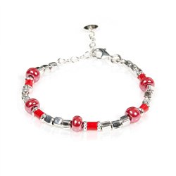 Bracciale Baby Silver Argento e pietre in Ceramica rossa