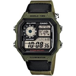 Orologio CASIO SPORT DIVER - WORLD TIME ILLUMINATOR 5 ALARMS - FUTURE CLASSIC COLLECTION - KAKHI GREEN Uomo