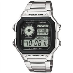 Orologio CASIO SPORT DIVER - WORLD TIME ILLUMINATOR 5 ALARMS - FUTURE CLASSIC COLLECTION - SILVER STEEL Uomo