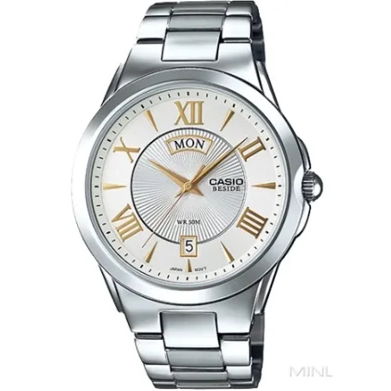 Orologio CASIO BESIDE DAY & DATE - WHITE, GOLD INDEXES Uomo