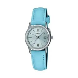 Orologio CASIO COLLECTION LADY DATE SILVER, LEATHER - LIGHT BLUE Donna