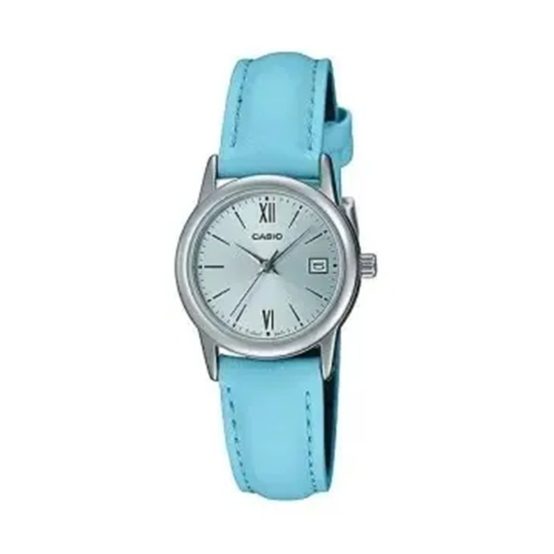 Orologio CASIO COLLECTION LADY DATE SILVER, LEATHER - LIGHT BLUE Donna