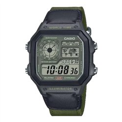 Orologio CASIO SPORT DIVER - WORLD TIME ILLUMINATOR 5 ALARMS - FUTURE CLASSIC COLLECTION - BLACK GREEN Uomo