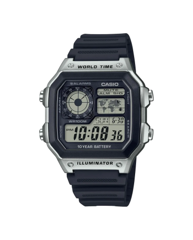 Orologio CASIO SPORT DIVER - WORLD TIME ILLUMINATOR 5 ALARMS - FUTURE CLASSIC COLLECTION - BLACK SILVER Uomo