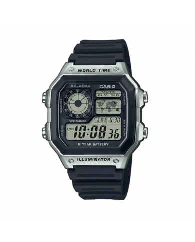 Orologio CASIO SPORT DIVER - WORLD TIME ILLUMINATOR 5 ALARMS - FUTURE CLASSIC COLLECTION - BLACK SILVER Uomo