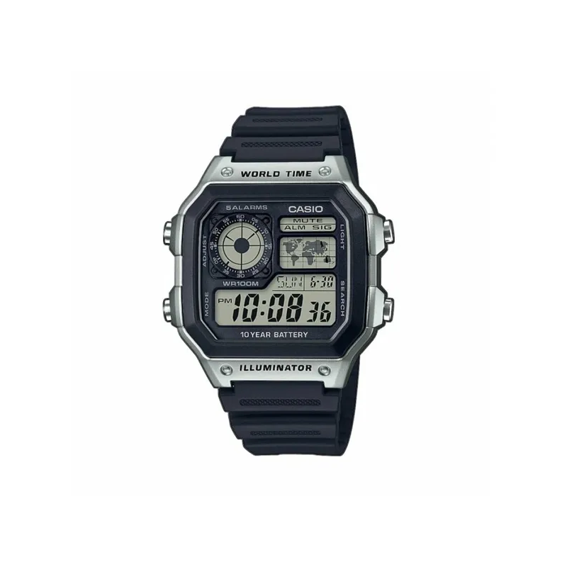 Orologio CASIO SPORT DIVER - WORLD TIME ILLUMINATOR 5 ALARMS - FUTURE CLASSIC COLLECTION - BLACK SILVER Uomo