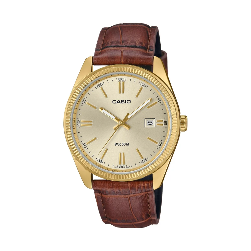 Orologio CASIO COLLECTION DATE GOLD, LEATHER - CHAMPAGNE Uomo