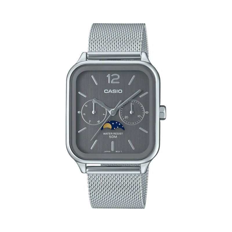Orologio CASIO COLLECTION MOONPHASES - GREY MESH Uomo