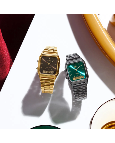 Orologio CASIO VINTAGE EDGY COLLECTION GUN METAL - EMERALD GREEN Unisex