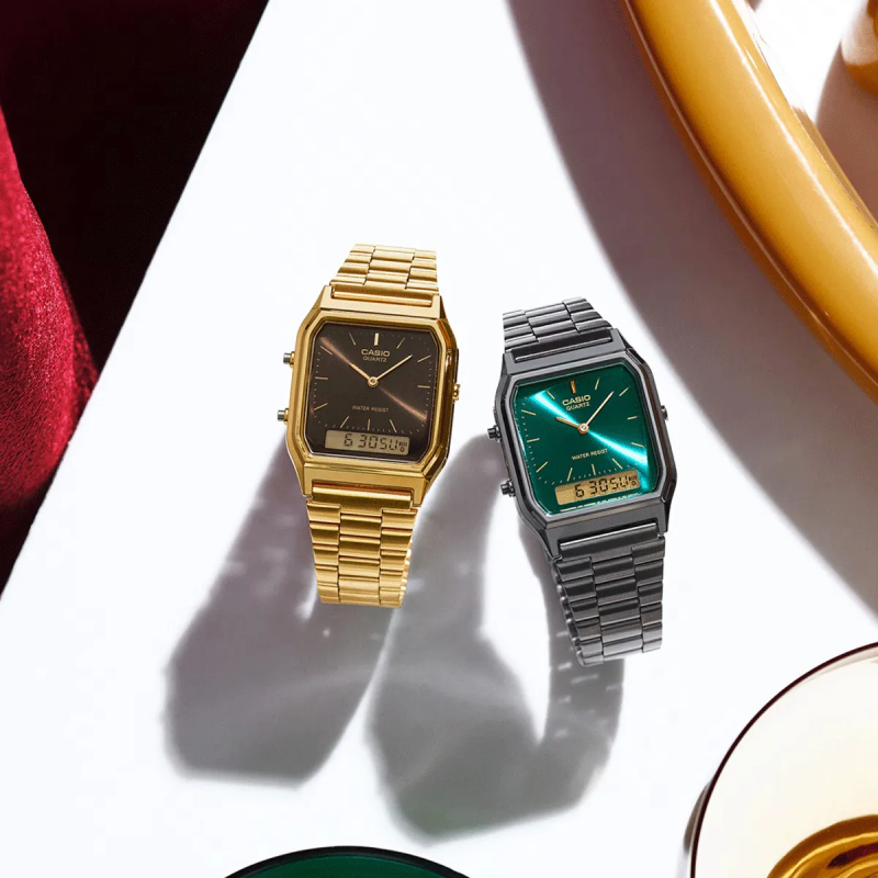 Orologio CASIO VINTAGE EDGY COLLECTION GUN METAL - EMERALD GREEN Unisex