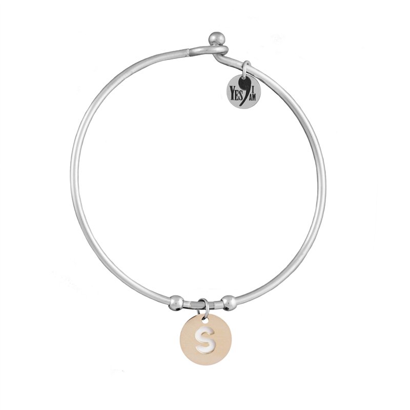 Bracciale Rigido Con Iniziale Rosè