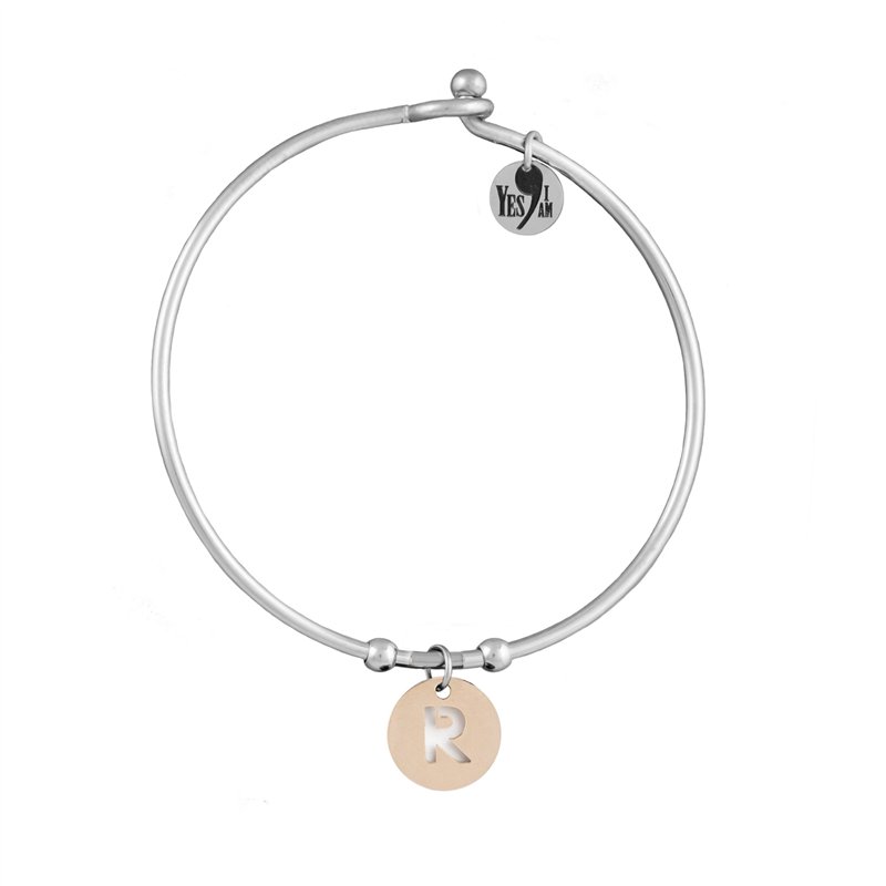 Bracciale Rigido Con Iniziale Rosè