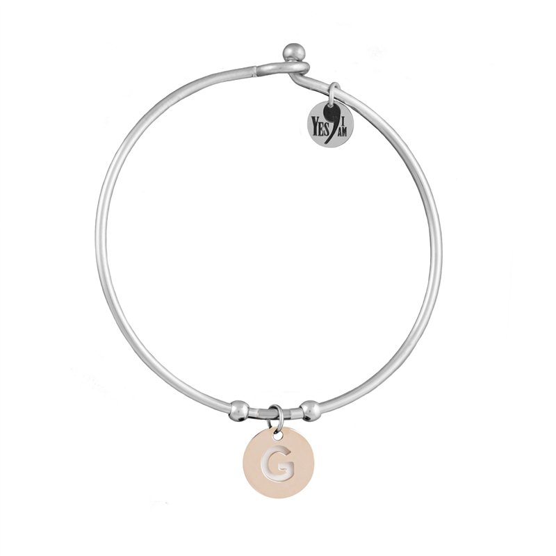 Bracciale Rigido Con Iniziale Rosè