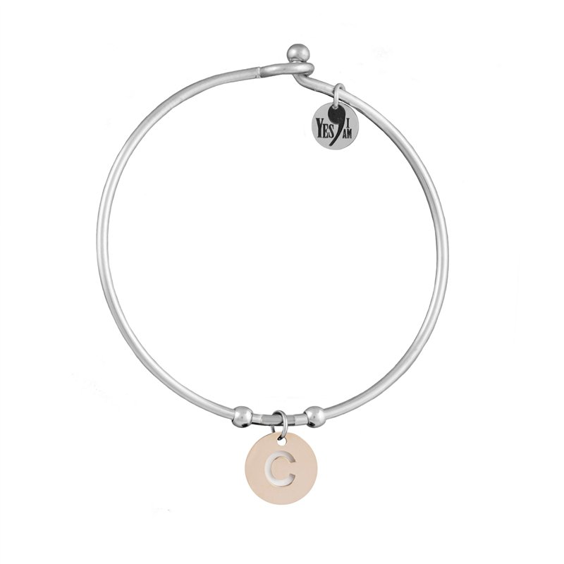 Bracciale Rigido Con Iniziale Rosè